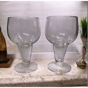 Pair Of VTG Anchor Hocking Clear Glass Hollow Stem Beer / Stout 12oz Bar Glasses